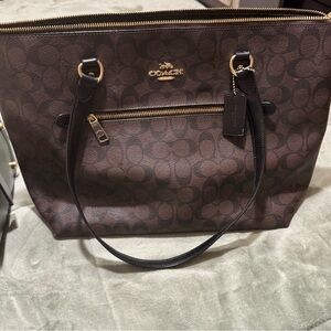 Coach Brown Monogram Tote with Gold Hardware